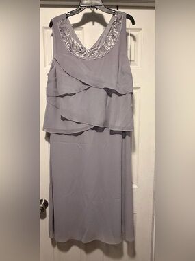 Midnight Velvet Gray Tiered Maxi Dress Skirt with Beaded Neckline